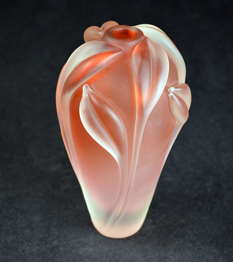 Leaf Vase, William Glasner, American b. 1947, blown and sandblasted glass, 1982, Gift of Vera Sattler