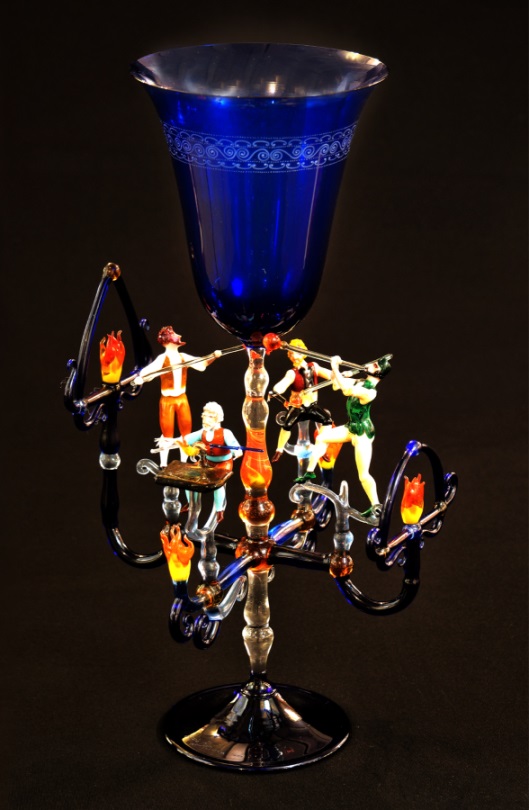Furnance (Blue Chalice with Four Figures), Lucio Bubacco, Italian b. 1957, flameworked glass, 2000, Gift of Richard and Louise Abrahams