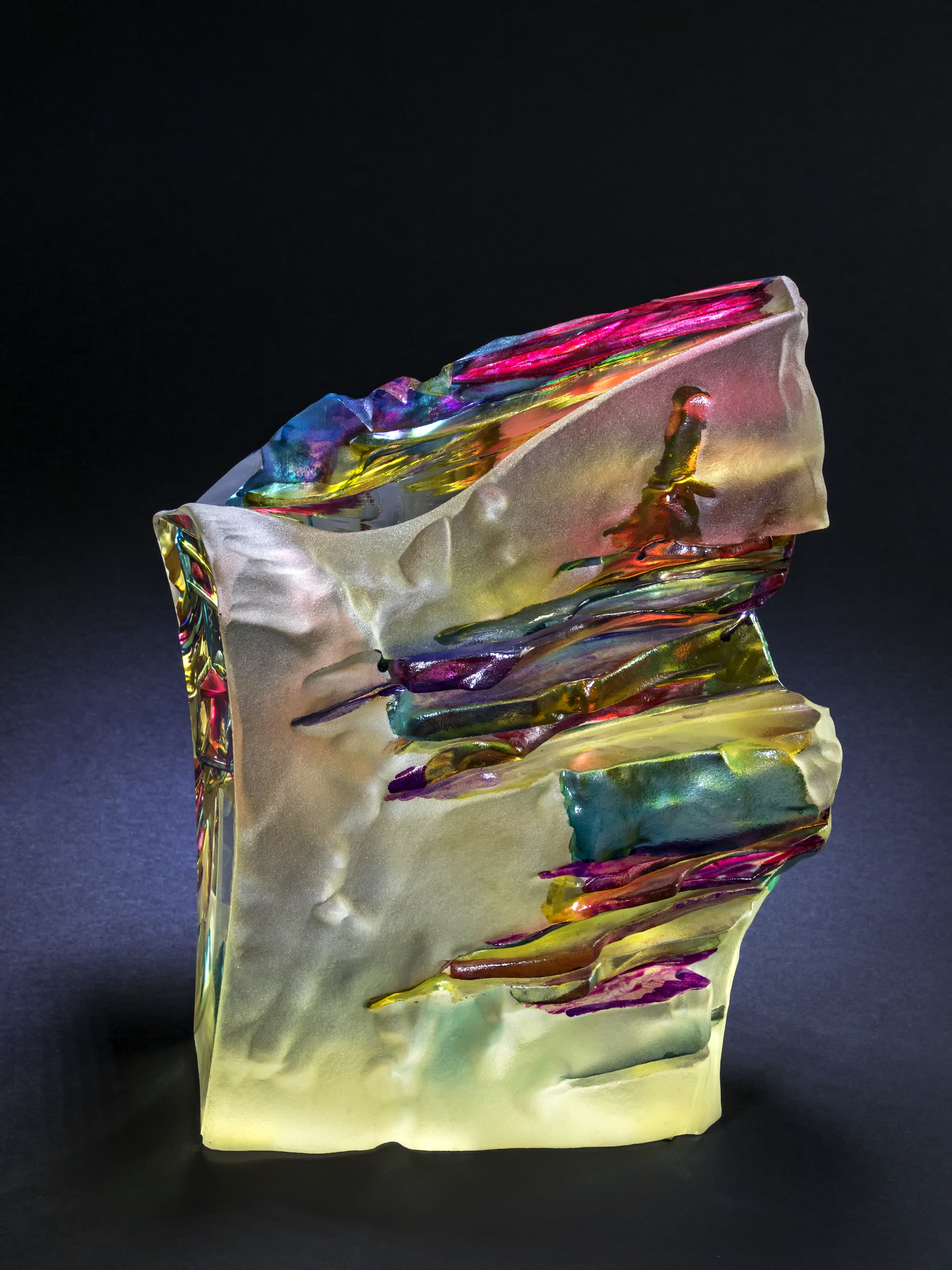 Tetev, Czeslaw Zuber, Polish b. 1948, glass block, cut, enameled and etched, 1986, Gift of Donald and Carol Wiiken