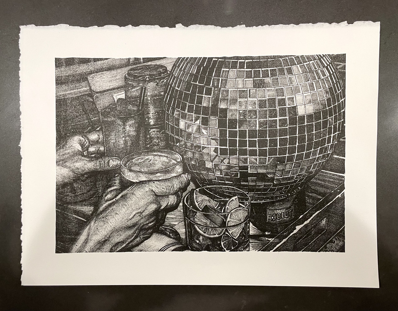 Lithographic crayon and ink on paper Disco Diaries by Kaitlyn Parker