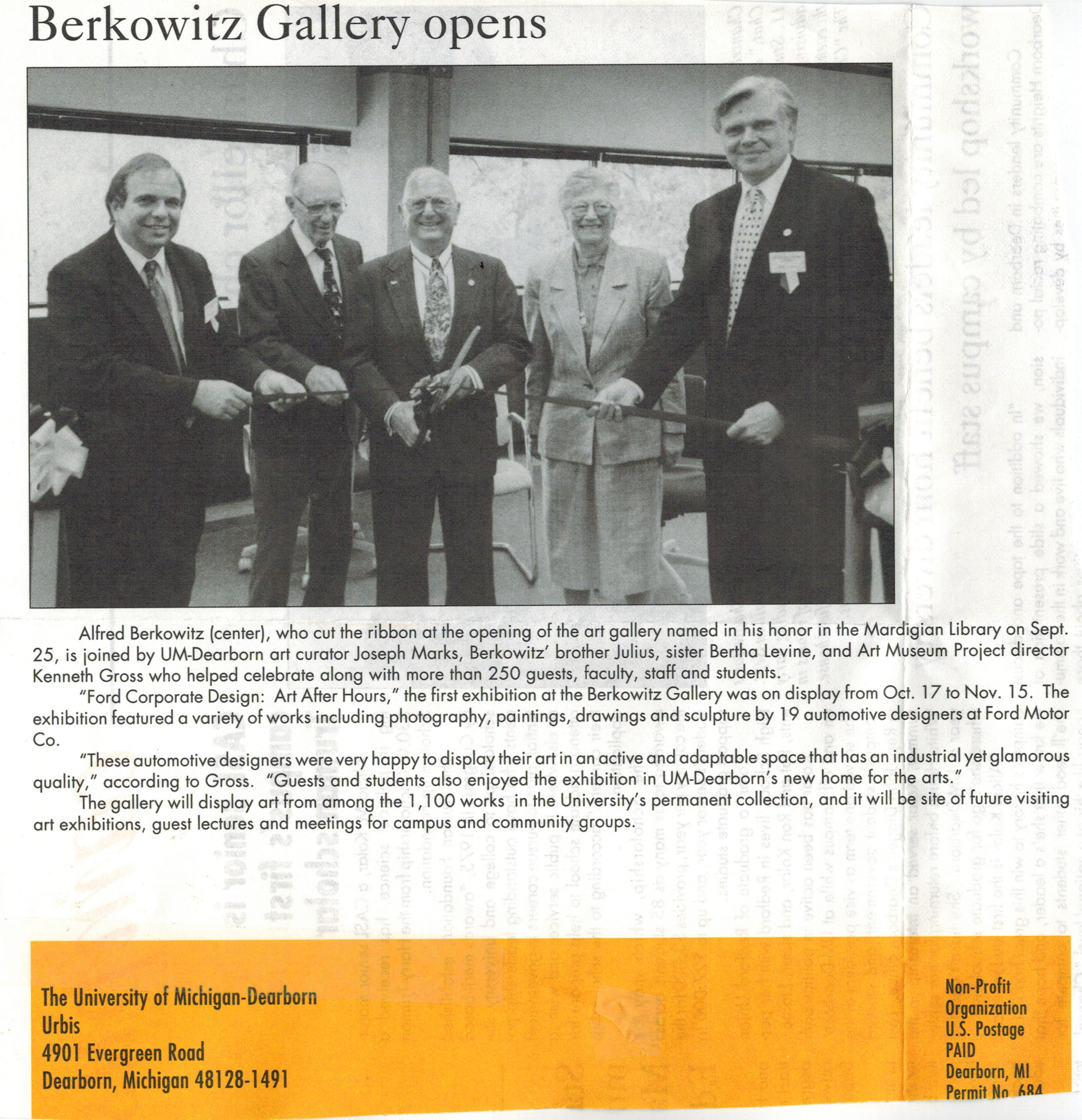 Newspaper highlighting gallery opening