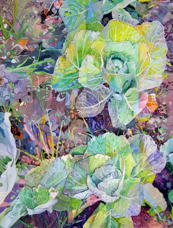 FS #206 Cabbage Quilt, watercolor, Electra Stamelos, 2007, Gift of William and Electra Stamelos